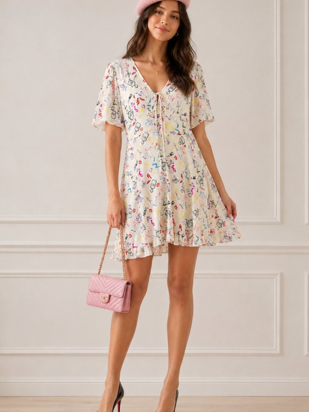 NWOT MAJE RAMAKE PRINTED LIPSTICK DRESS MEDIUM